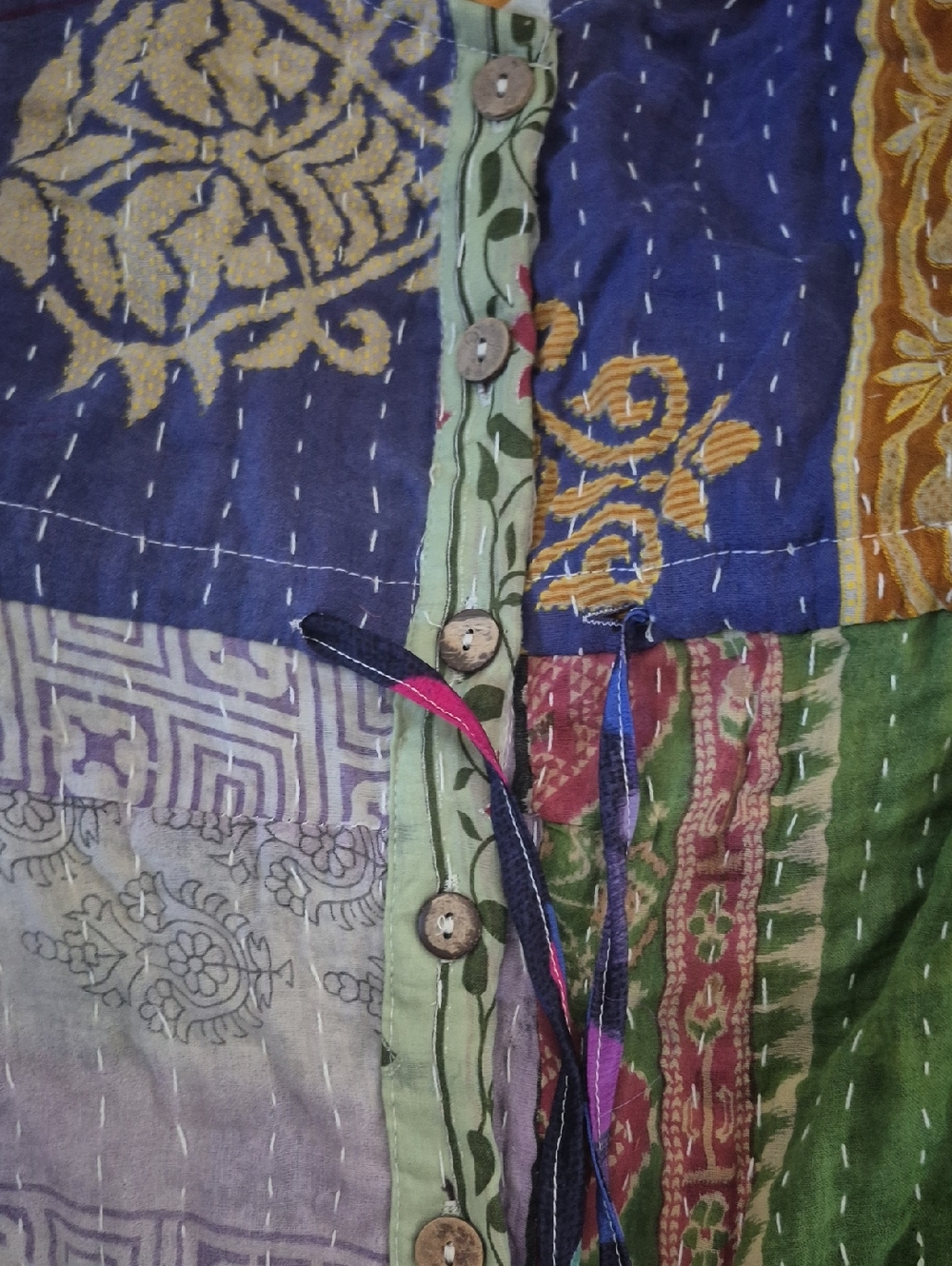 Custom High Quality Kantha Bohemian Patchwork Wide-Leg Jumpsuit Adjustable NWT - Picture 5 of 11